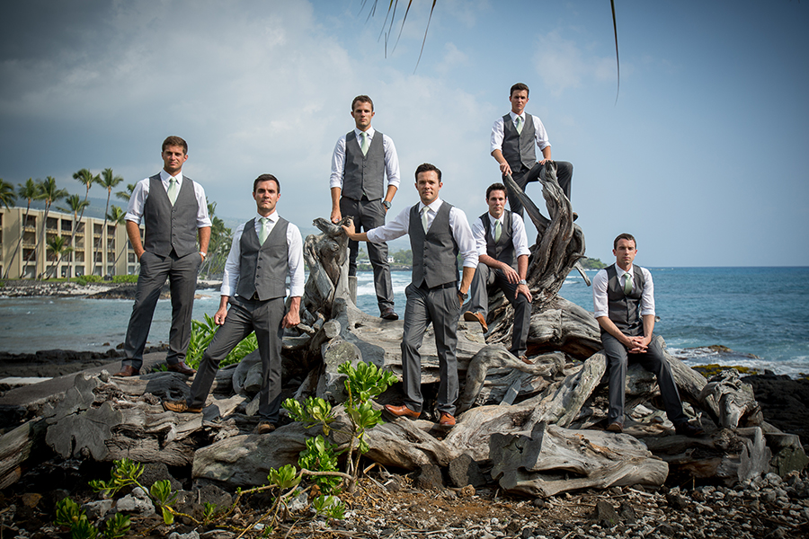 Wedding Portrait in Kailua-Kona Hawaii of Andrew York and his groomsman by Seattle Portrait, Wedding, and Engagement Photographer John Vicory from John Shoots Weddings